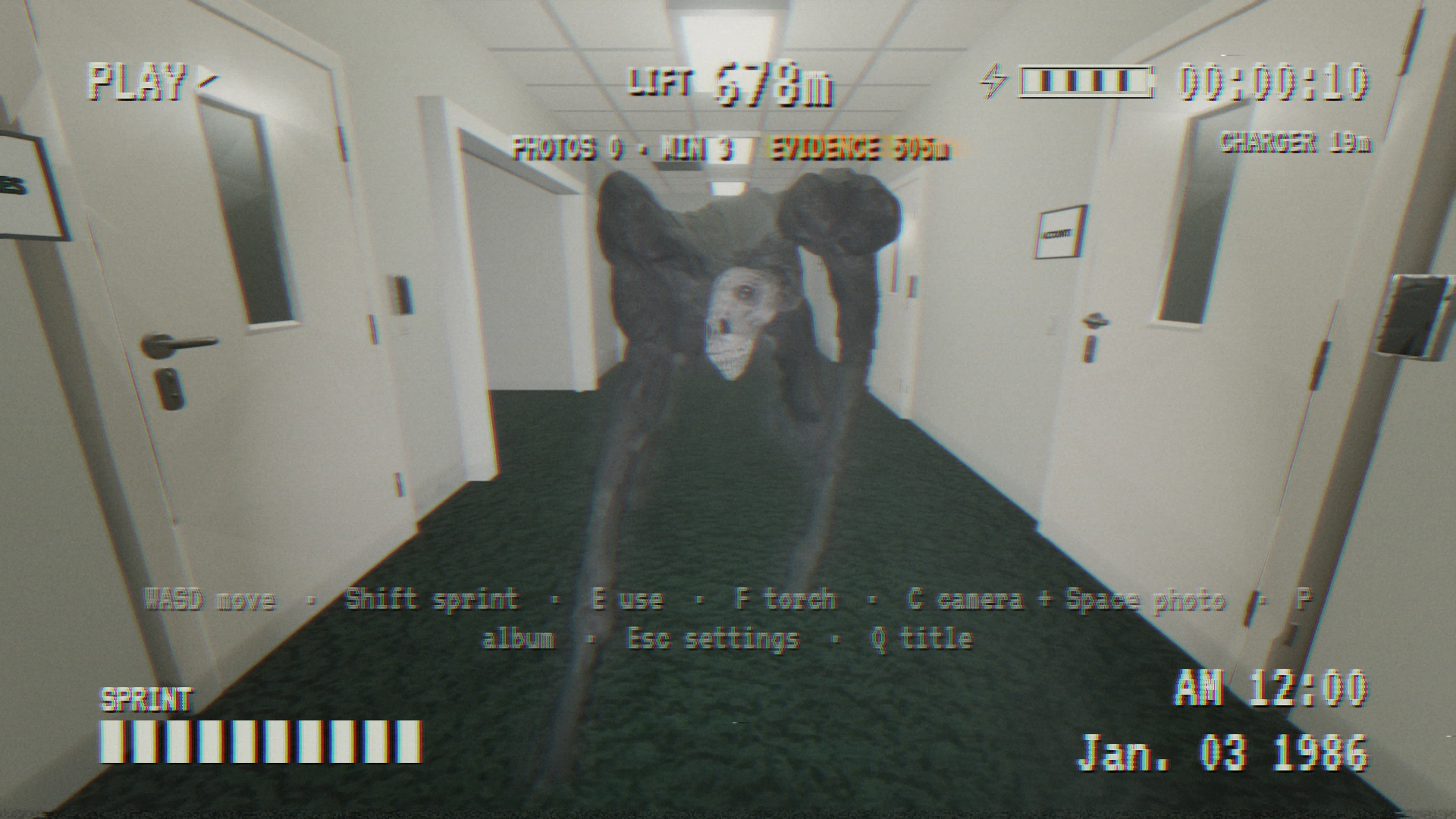 The Office creature and the native flashlight, sprint and evidence HUD.